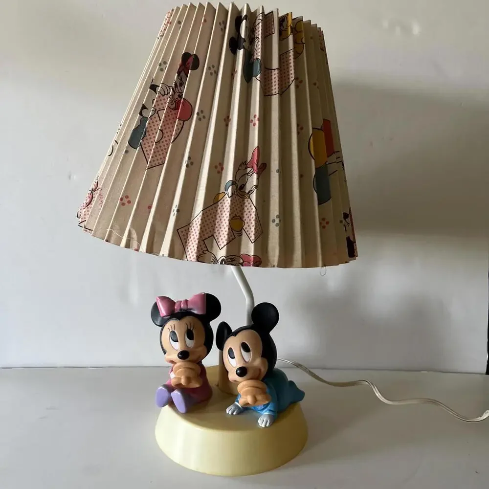 Vintage Disney Mickey and Minnie Mouse Kids Lamp – Figurine Base & Pleated Shade